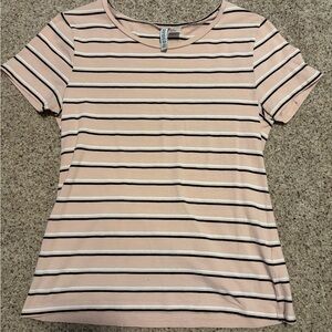 H&M Pink white and black striped t shirt